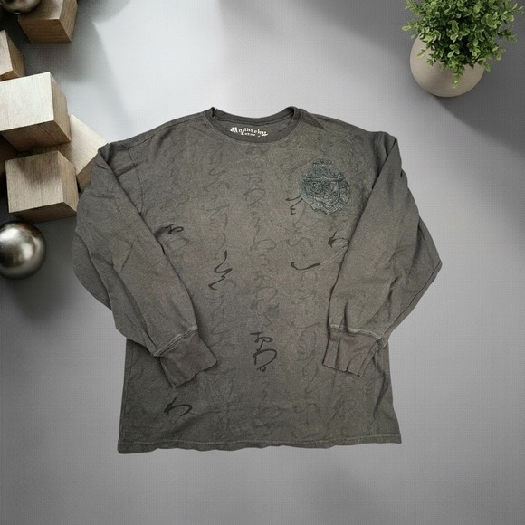 Monarchy Other - Monarchy Mens Large Thermal Long Sleeve Shirt Grunge Y2K Biker Applique Grey